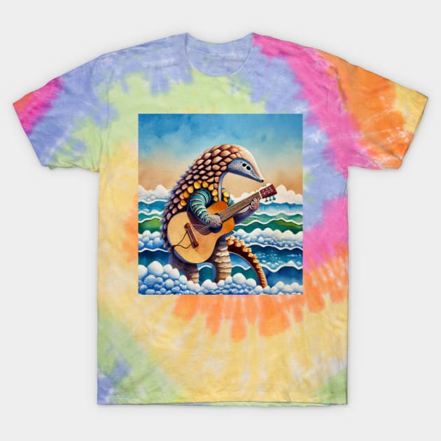 Pangolin playing guitar on waves T-Shirt by Catbrat